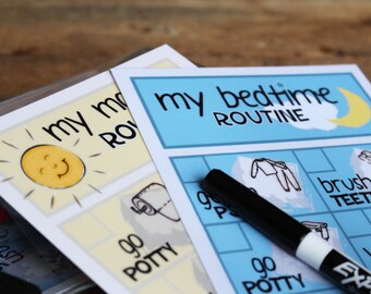 Dry Erase Bedtime and Morning Routine Chart, Help kids get ready for bed and school, Behavoir Chart, Rewards system, Rewards chart and jar
