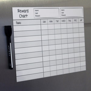 Tabla de recompensas de tareas diarias magnéticas simples para dos niños, tabla de recompensas de borrado en seco personalizable, recompensa a los niños por buen comportamiento y modales