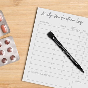 Dry Erase Daily Medication Log, Prescription Tracker List, Eco-Friendly Reusable Medication Organizer Chart, Minimalist Pill and Vitamin Log