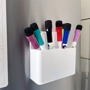 White Plastic Magnetic Pen Holder, Fridge Dry-Erase Marker Holder, Pen Organizer for Fridge