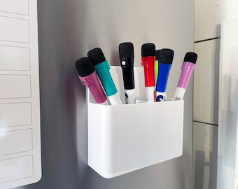 White Plastic Magnetic Pen Holder, Fridge Dry-Erase Marker Holder, Pen Organizer for Fridge