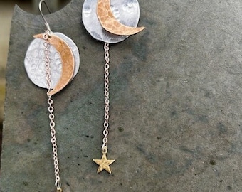 Sun Moon and Star Earrings, Sun Earrings, Moon Earrings, Sun and Moon Earrings, Dangle Earrings, Star Earrings, Celestial Earrings