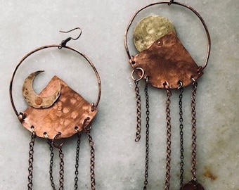 Copper Mountain Earrings, Boho Dangle Statement Earrings