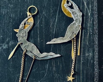 Lady Moon Earrings, Celestial Earrings, Goddess Earrings, Nude Lady Earrings, Gemini Earrings, Moon Earrings
