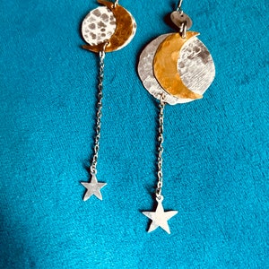 Assymeyrical Moon and Star Earrings, Sun Earrings, Moon Earrings, Sun and Moon Earrings, Dangle Earrings, Star Earrings, Celestial
