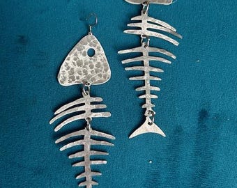 Fish Bone Dangle Earrings, Nautical Boho Statement Earrings