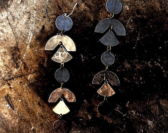 Dangle Earrings, Geometric Earrings, Lightweight Statement Earrings, Veritcal Earrings, Celestial Earrings