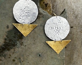 Geometric Earrings, Circle and triangular Earrings, Boho Earrings, Statement Earrings, Mixed Metal Earrings