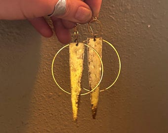 Recycled Brass Circle Statement Earrings, Boho Goddess Design, Lightweight Handmade Jewelry