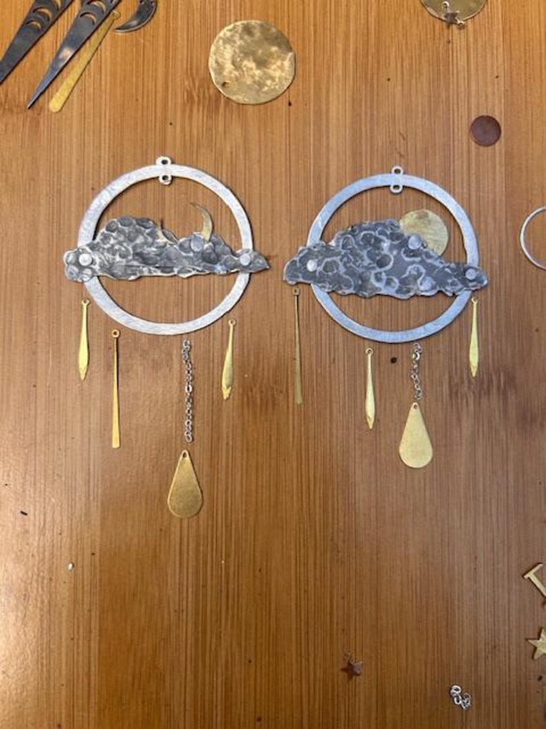 Rainy Day Earrings, Cloud Earrings, Cloud Earrings, Illustrative Earrings, Sun and Moon Earrings, Night Sky Earrings image 2