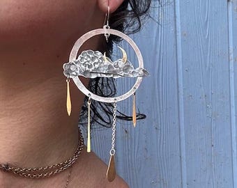 Rainy Day Earrings, Cloud Earrings, Cloud Earrings, Illustrative Earrings, Sun and Moon Earrings, Night Sky Earrings