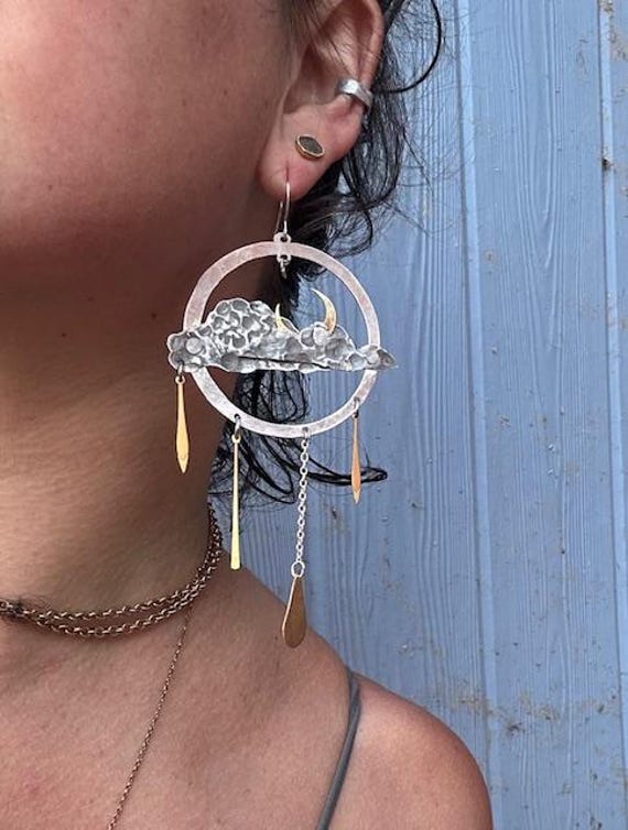 Rainy Day Earrings, Cloud Earrings, Cloud Earrings, Illustrative Earrings, Sun and Moon Earrings, Night Sky Earrings