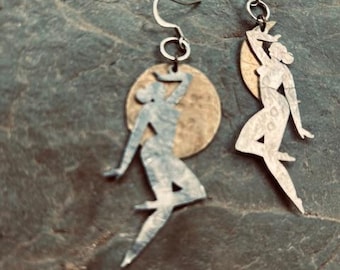 Divine Feminine Earrings, Dancer Earrings, Goddess Earrings, Moon Earrings, Asymmetrical Earrings, BOho, MOon Earrings, Mythical