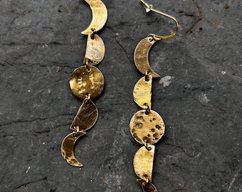 Moon phase Earrings, Vertical Moon phase earrings, moon earrings, dangle moon earrings