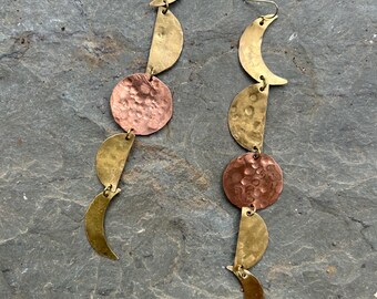 Moon phase earrings, mixed metal moon phase earrings, statement earrings