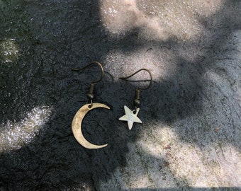 Moon and Star Earrings, Mini Moon and Star Earrings, Boho, Celestial, Minimalist