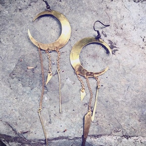 Boho Moon and Star Earrings, Moon and Star Earrings, Gold Moon Earrings, Dangly Moon and Star Earrings, Statement, Celestial