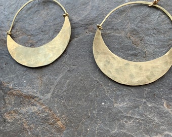 Hammered Brass Hoop earrings, Crescent Hoops, Brass Hoops, Gold Hoops, Boho Hoops, Hammered Brass Circle Earrings