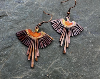 Phoenix Bird Earrings, Boho Tribal Minimalist Summer Jewelry