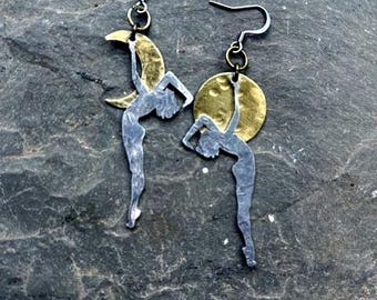 Ballerina Earrings, Dancer Earrings, Goddess Earrings, Moon Earrings, Asymmetrical Earrings, BOho, MOon Earrings, Mythical