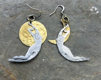 Goddess Moon Earrings, Moon Earrings, Lady Earrings, Dancing Lady Earrings, Summer Earrings, Boho, Celestial, Moon phase Earrings