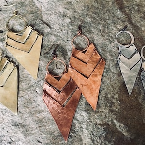 Aztec Warrior Earrings- Statement Earrings- Boho Earrings- Triangle Dangle Earrings- Geometric Statement Earrings