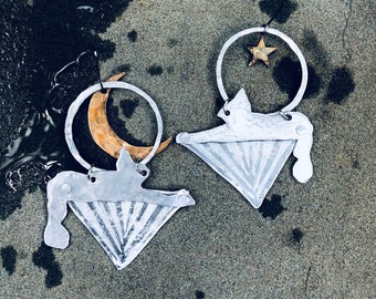 Cats Under the Stars Earrings, Grateful Dead, Cat Earrings