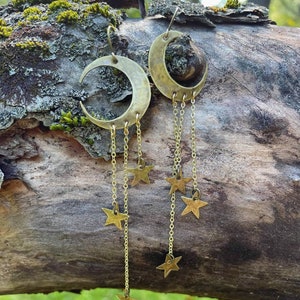 Moon and star earrings- Star earrings, Night sky earrings- Dangle star earrings, moon earrings- Celestial Earrings