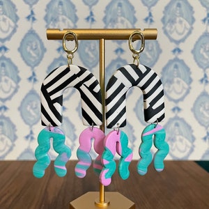 Zebra stripes and squiggles | polymer clay | statement earring