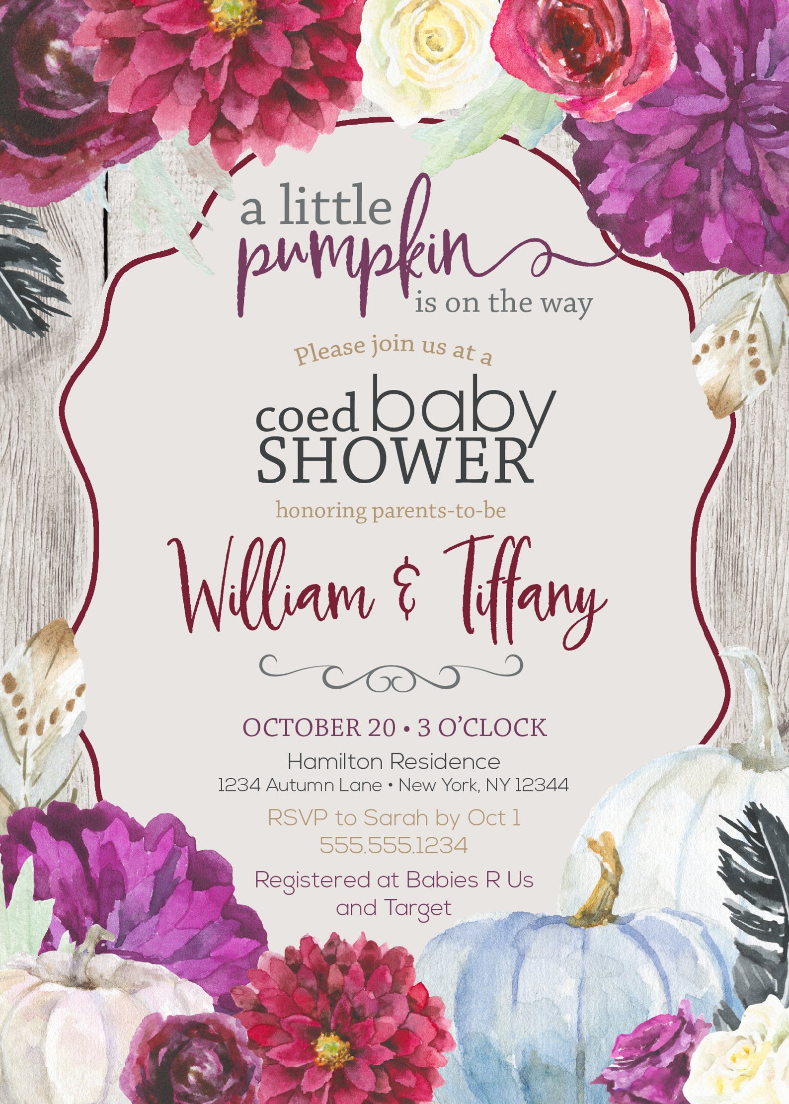 Baby Girl Shower Invitation Fall Baby Shower Invitation | Etsy