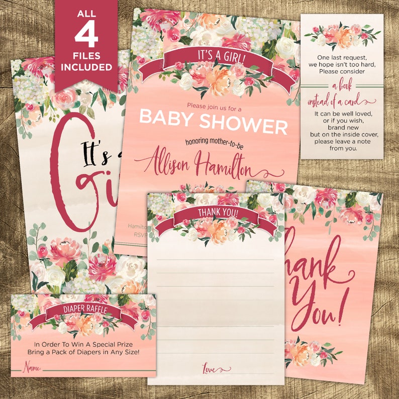 Baby Girl Shower Invitation Kit Rustic Coed Summer Shower Etsy