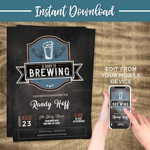 Daddy Diaper Party, Invitation Template, Diapers for Dad Invite, Baby Is Brewing, Instant Download, Printable Invitation, Diaper Shower