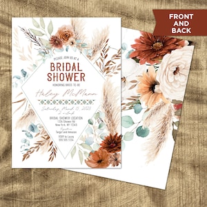 Bohemian Bridal Shower Invitation, Pampas grass, eucalyptus, Unique Bridal Shower Invites, boho, custom bridal shower, Western bridal shower