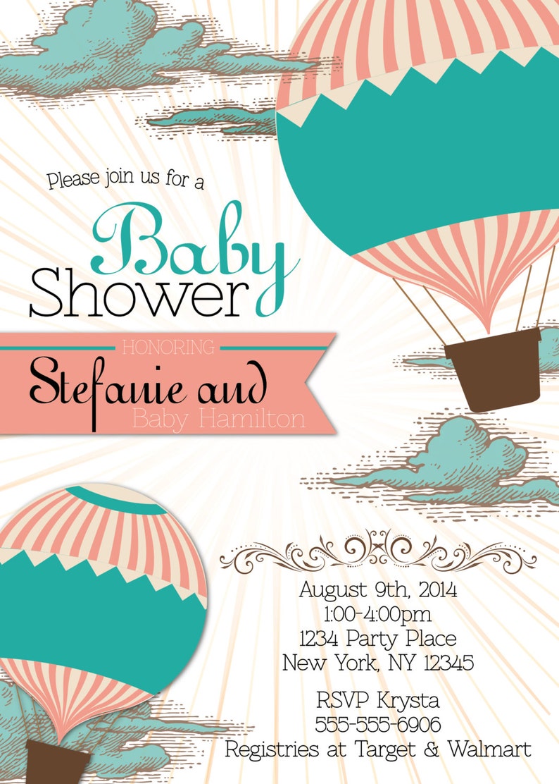 Hot Air Balloon Baby Shower Invitation Baby Shower Invitation Etsy