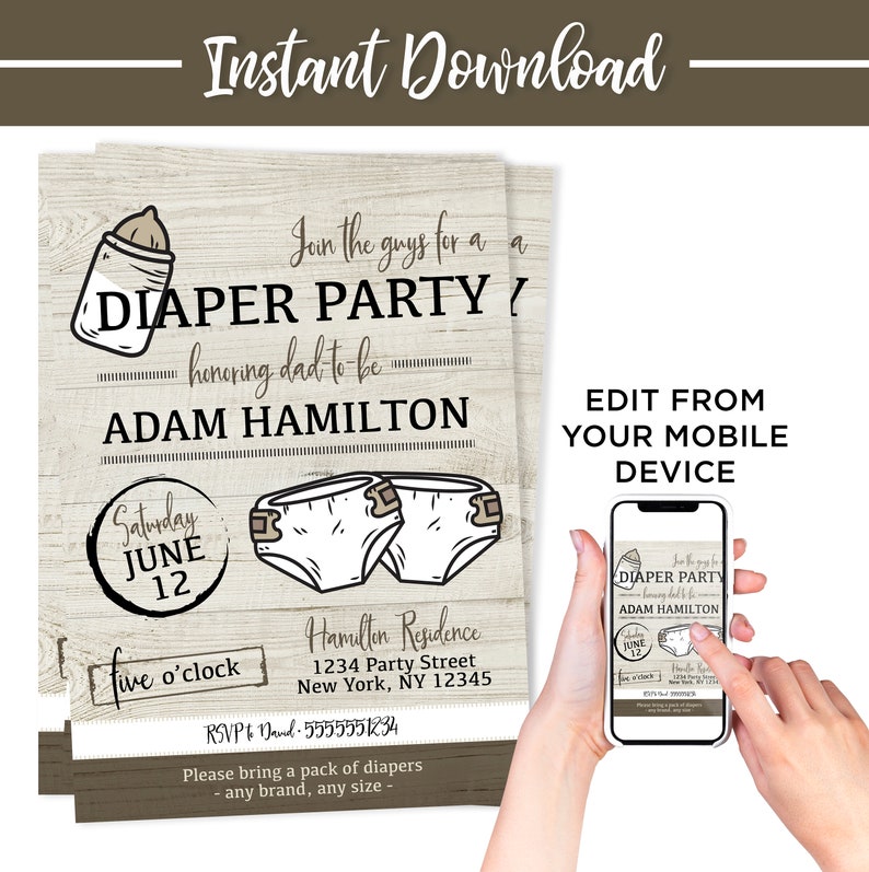 Editable Diaper Party Invitation Gender Neutral Instant Etsy
