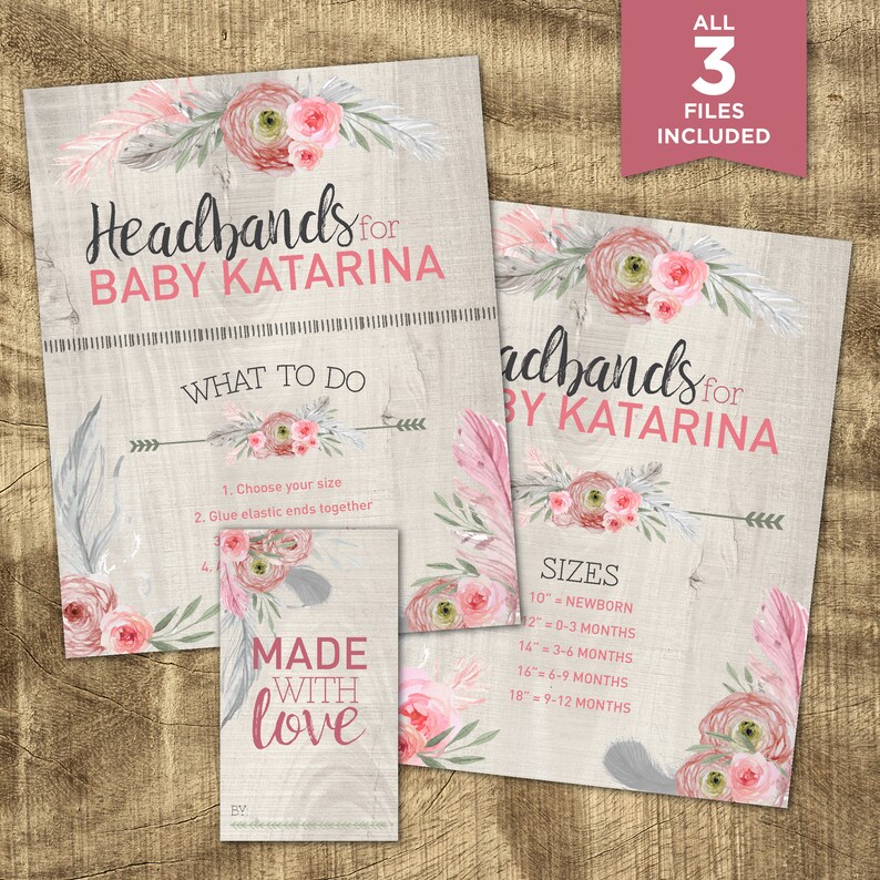 Make a headband for baby Baby Girl Shower Activity Rustic Shower Baby Shower Headband Station Sign Baby Shower Signs Bohemian Shower