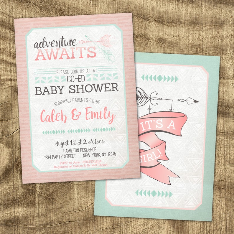 Baby Girl Shower Invitation Coed Baby Shower Adventure Baby Etsy