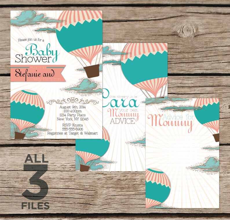 Hot Air Balloon Baby Shower Invitation and Advice Cards Baby Etsy