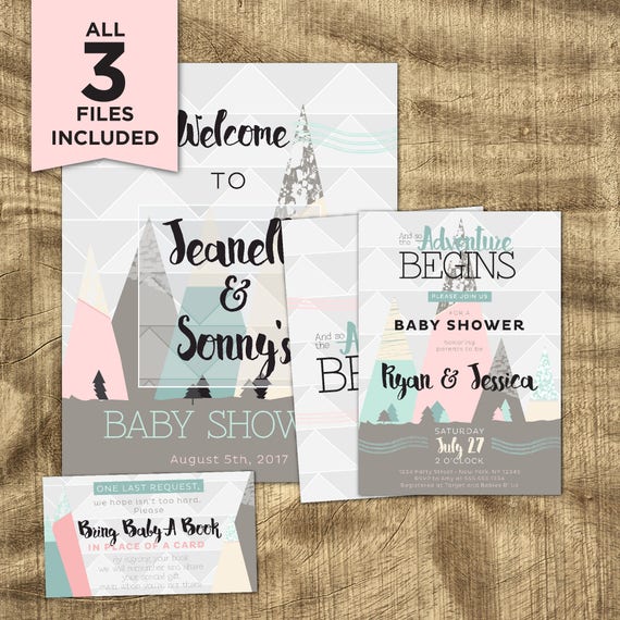 Baby Girl Shower Kit Adventure Awaits Mountain Baby Shower Decor Adventure Awaits Baby Shower Decor Adventure Begins Baby Shower