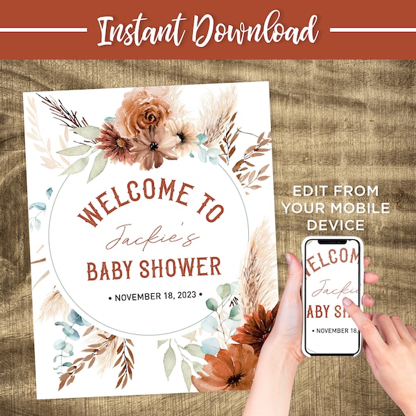 Editable Welcome Sign, Baby Shower Decor, Western Baby Shower Template Girl, Instant Download, Baby Boy, Editable Baby Shower decor, western