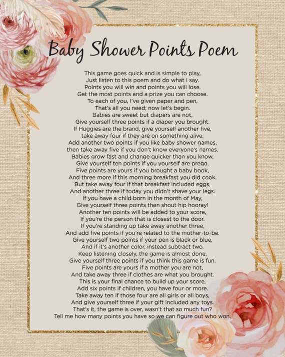Baby Shower Game Baby Shower Points Poem Baby Girl Rustic Etsy