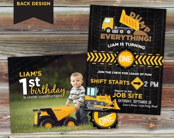 Invitación de cumpleaños de construcción, invitaciones de cumpleaños para niños, primer cumpleaños, segundo cumpleaños, camión volquete, tema del primer cumpleaños para niños,