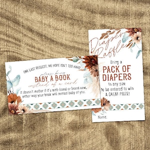 Western Baby Shower Theme, Bring Baby a Book, Boho Baby Shower, Diaper Raffle Ticket, eucalyptus, baby shower boy, Fall Baby Shower