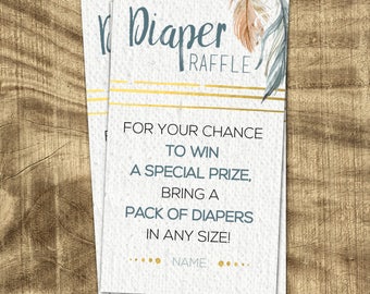 Bohemian Baby Shower Diaper Raffle Ticket, Diaper Raffle Ticket,  Baby Boy, Baby Shower Game, Baby Shower Accessory, Co-ed Baby Shower,