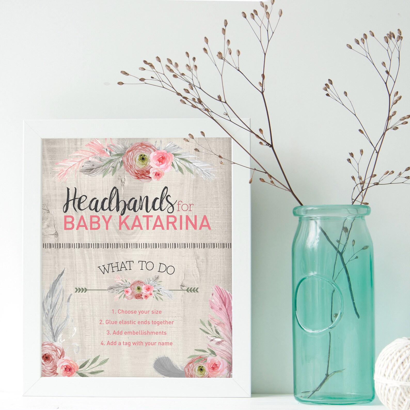 Baby Shower Headband Station Sign Baby Girl Shower Activity Etsy