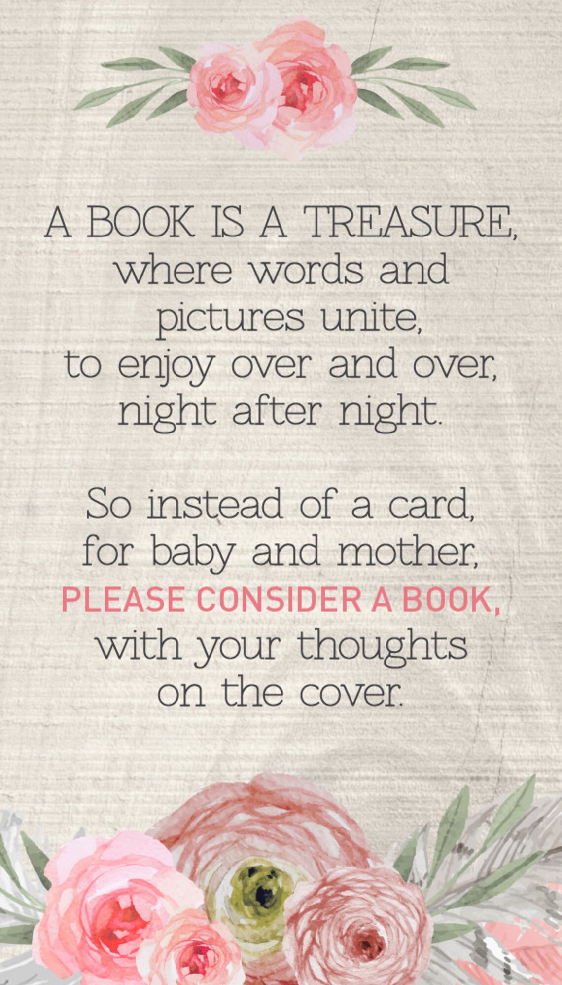 Book Instead of Card Insert Bring a Book for Baby Bohemian | Etsy