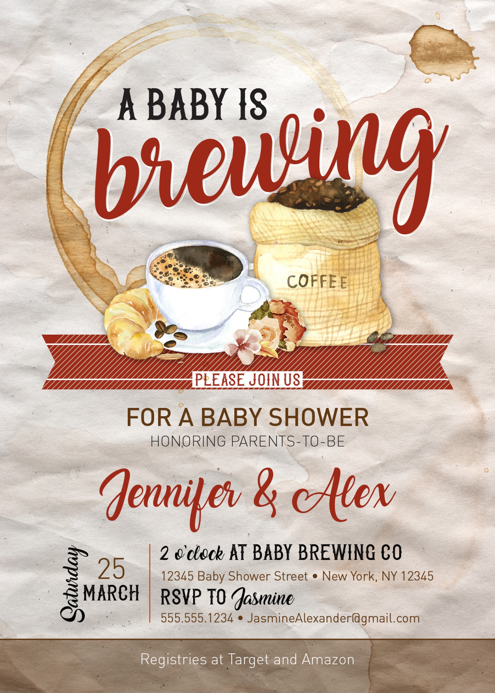 Coffee Theme Baby Shower A Baby is Brewing Invitation Coed Etsy UK
