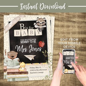 Teacher Baby Shower, B is for Baby, Editable Invitation, Digital Baby ...