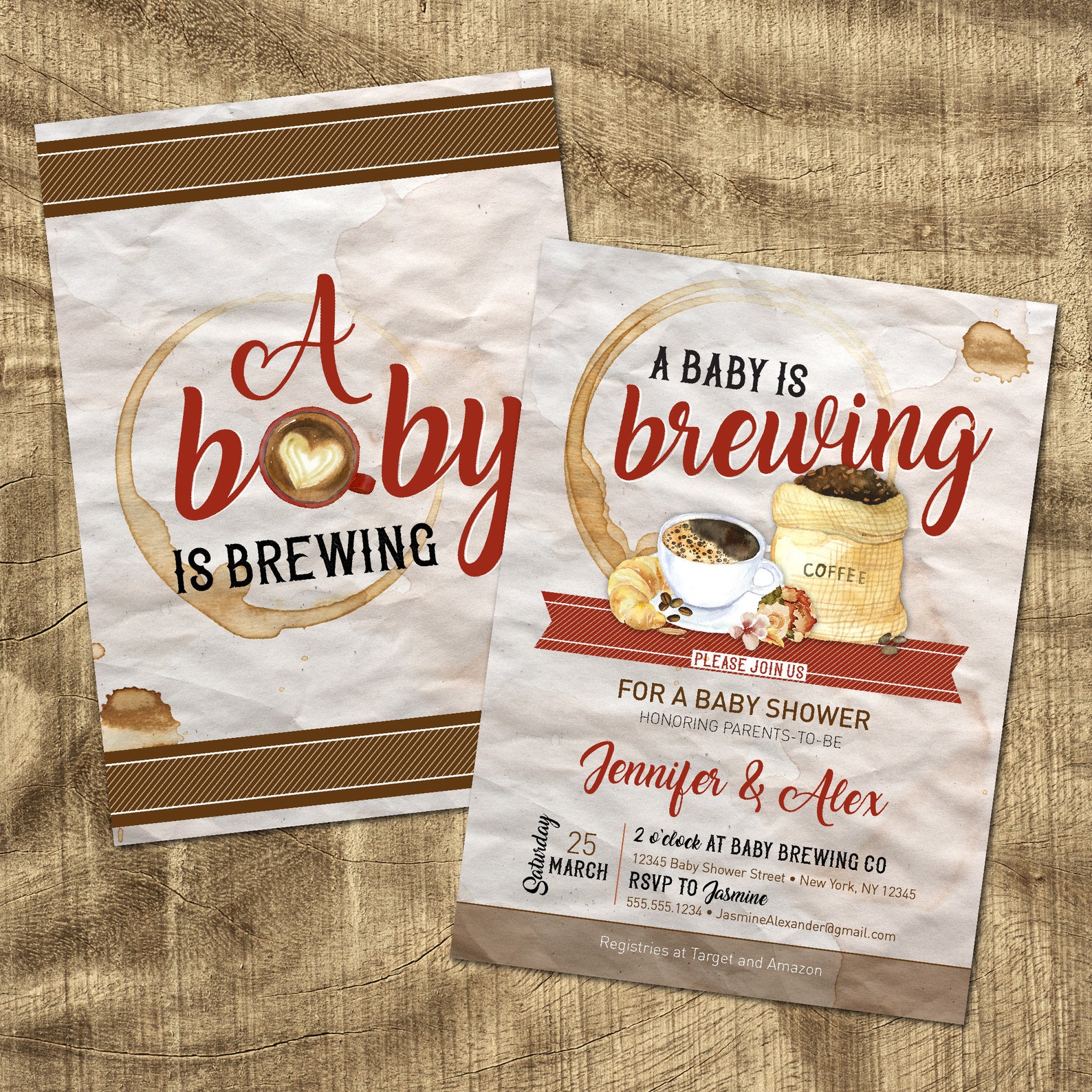Coffee Theme Baby Shower A Baby is Brewing Invitation Coed Etsy UK