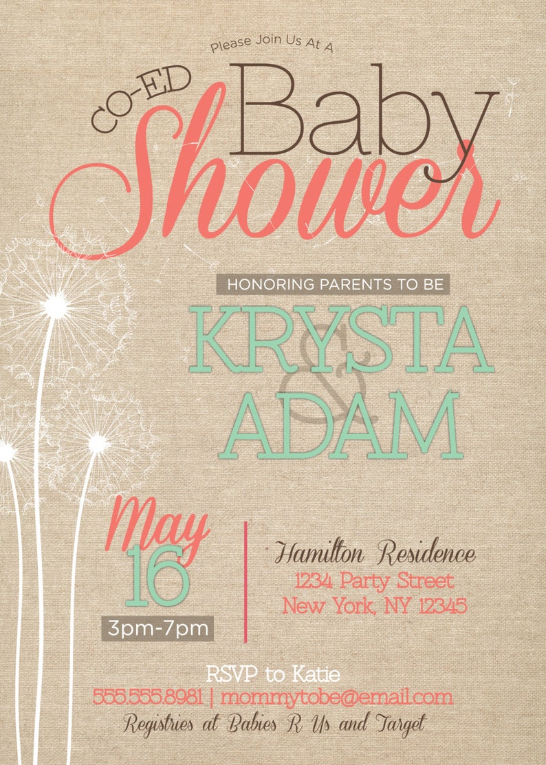 Baby Girl Shower Invitation Kit Dandelion Coed Mint Etsy